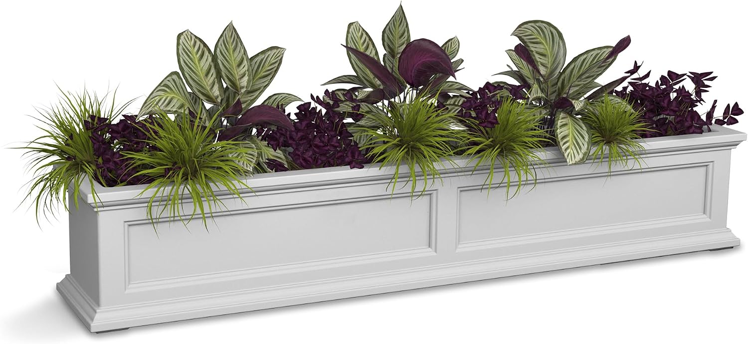 Mayne Fairfield 48in Self-Watering Rectangular Window Box Planter, Black | Self-watering, All season, Fade resistant, Mounting brackets included, Built-in overflow, 15-year warranty