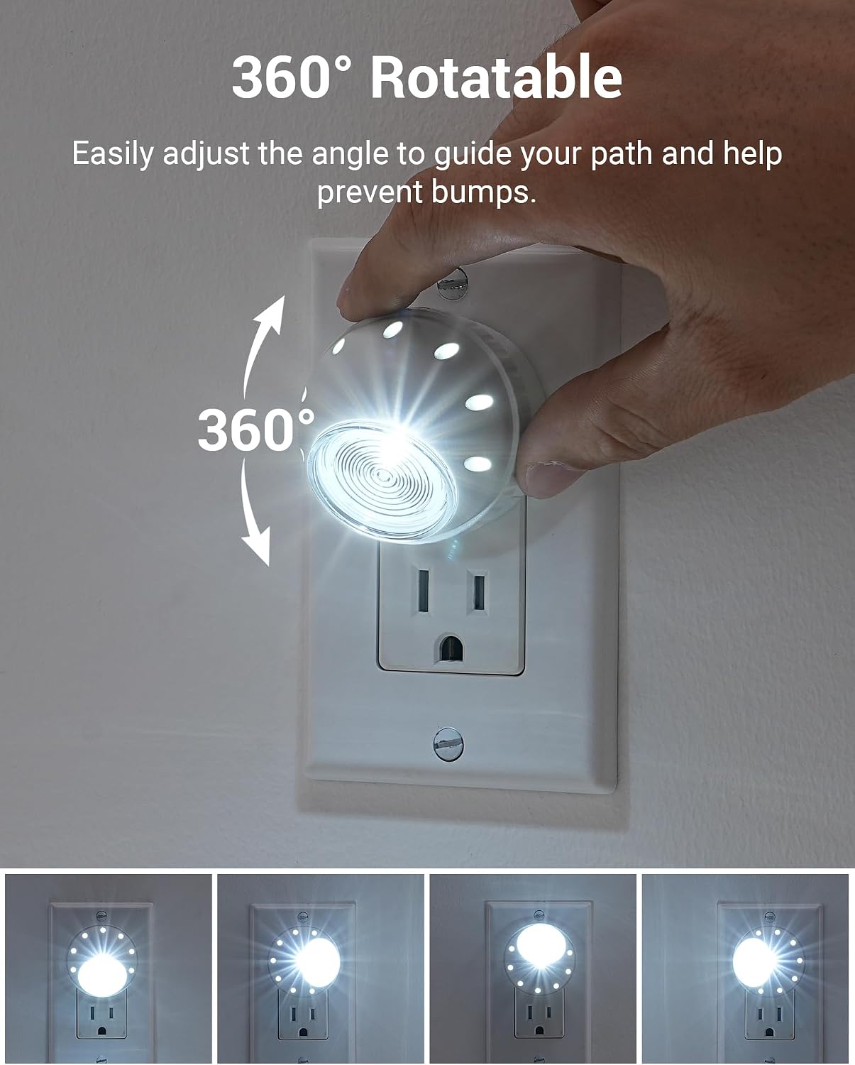 DEWENWILS Plug in Night Lights into Wall, Dusk to Dawn Sensor, 360° Rotating, Directional LED Nightlights for Kids, Nursy, Hallway, Bathroom, Bedroom