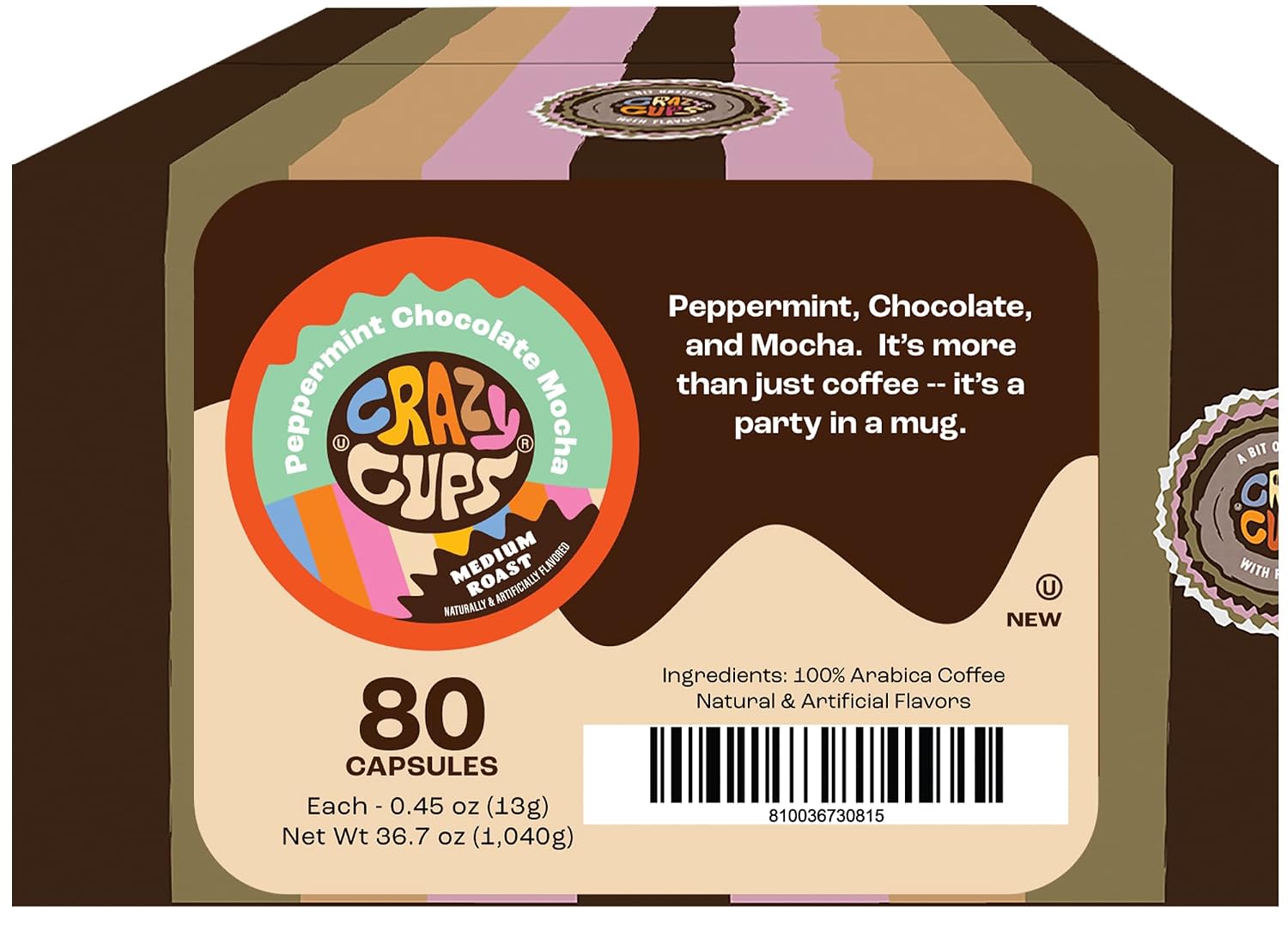 Crazy Cups Flavored Coffee Pods, Peppermint Chocolate Mocha Coffee, Single Serve for Keurig K-Cups Machines