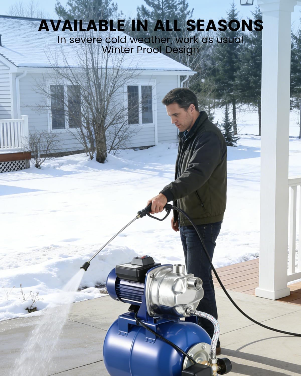 1HP Stainless Steel Water Transfer Pump with Well Pressure Tank – Shallow Well Pump & Irrigation Pump Combo, 130ft Max Lift, 20ft Suction Lift, Automatic Pressure Switch for Farm Use
