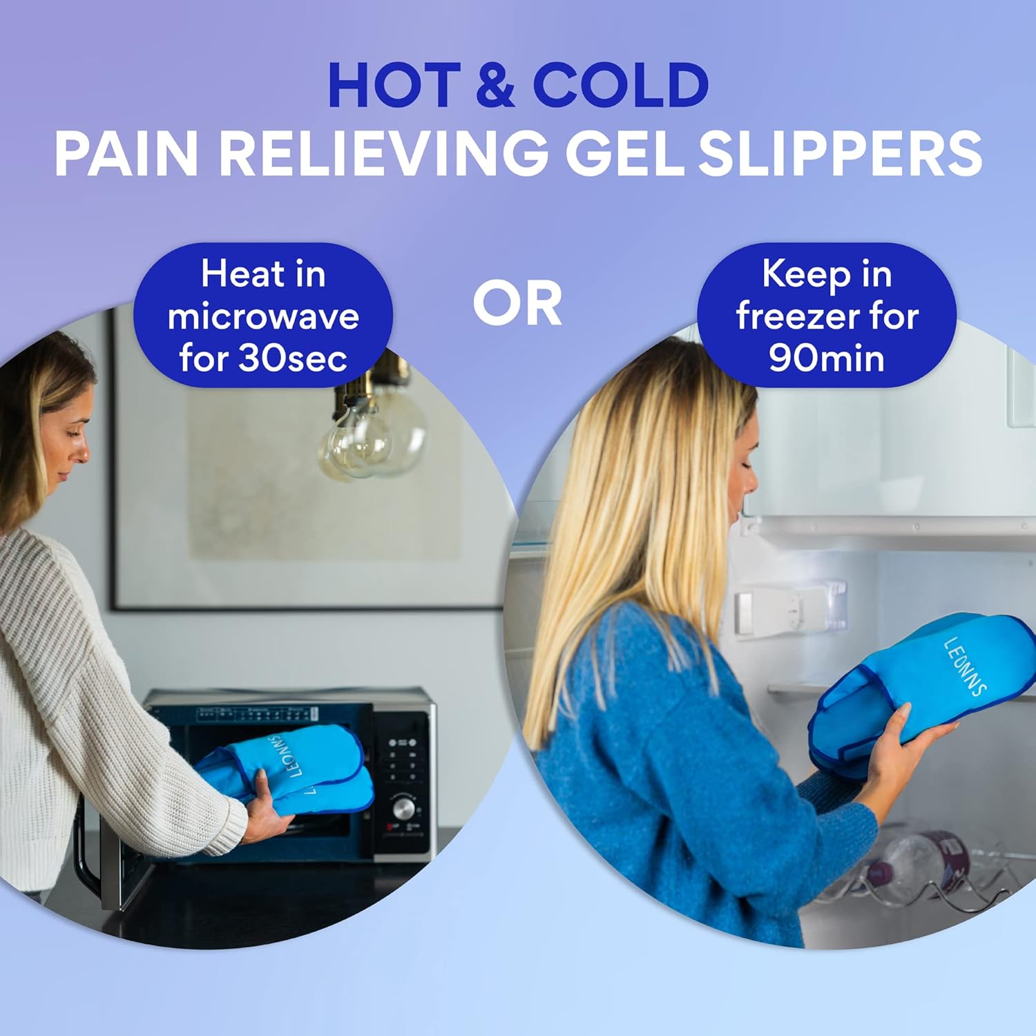 Gel Ice Pack Slippers for Foot Pain, Provides Hot and Cold Therapy, Blue