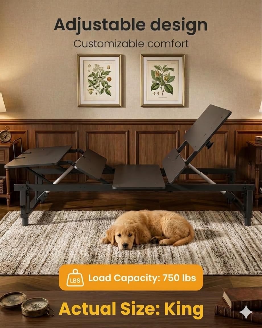 Mixcous King Adjustable Bed Frame with Zero Gravity Heavy Duty 750 lbs | Zero Gravity Anti-Snore Mode, Head & Foot Incline, Wireless Remote Control, Easy Assembly, Heavy Duty Frame