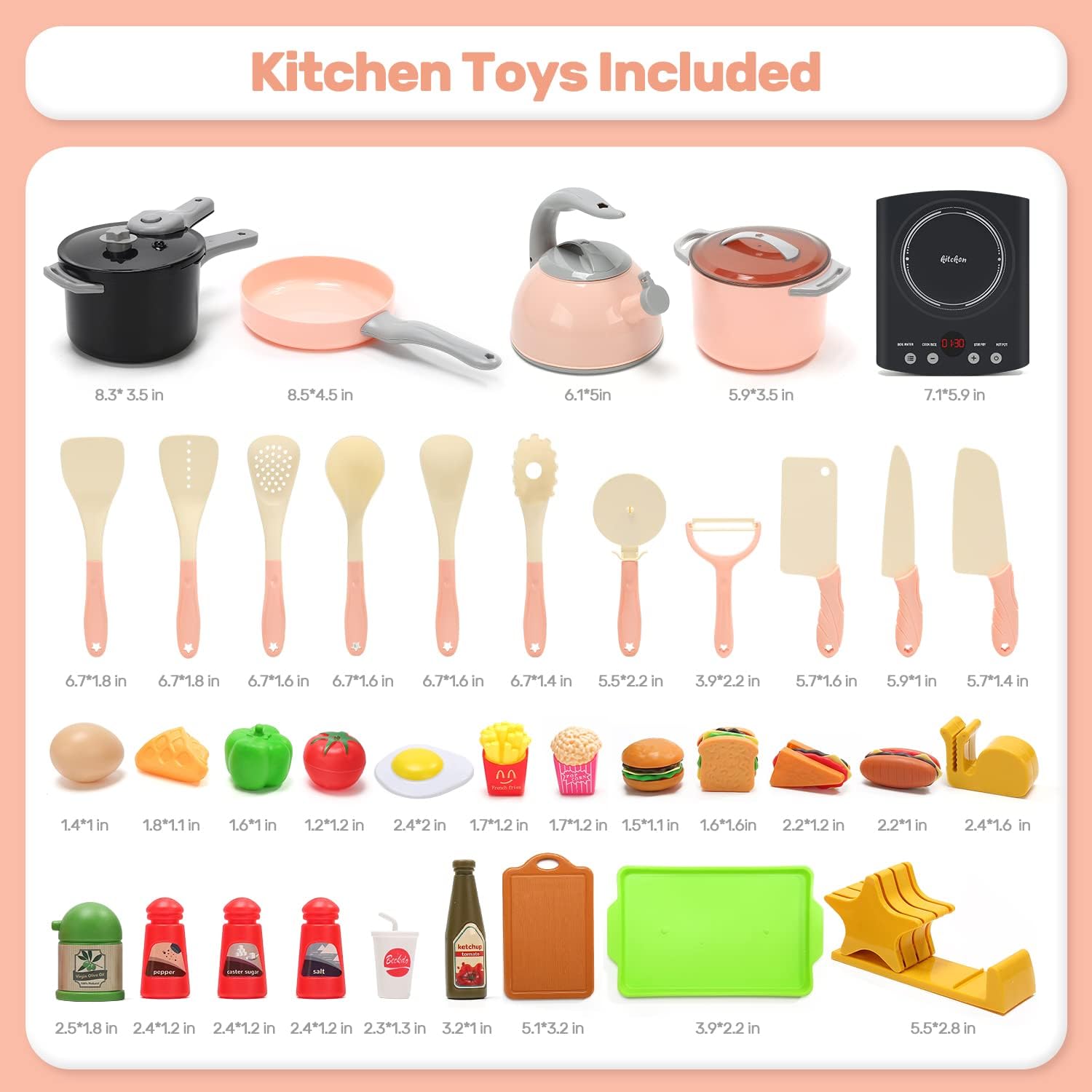 CUTE STONE Pretend Play Kitchen Toy with Cookware Steam Pressure Pot and Electronic Induction Cooktop, Cooking Utensils, Toy Cutlery, Cut Play Food