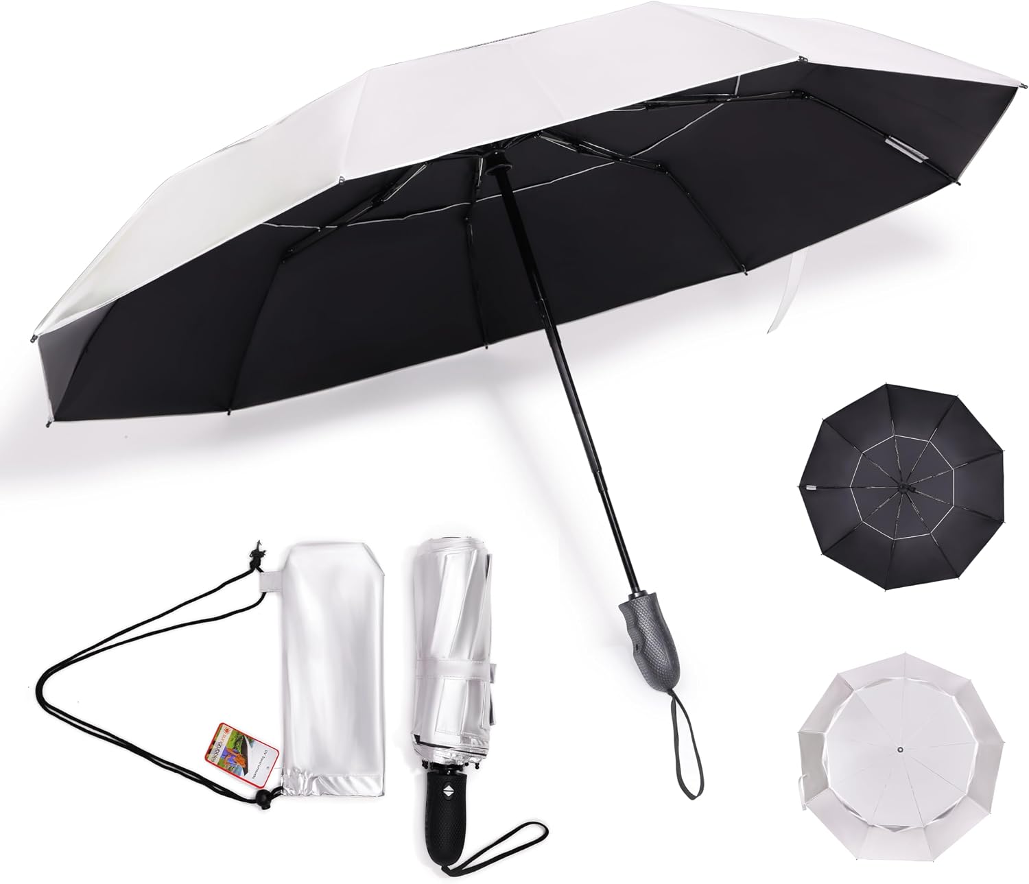 Premium UV Travel Umbrella Compact Windproof & Waterproof Umbrella for Walking | 9-Rib Fiberglass Frame, Heavy Duty Design, Auto Open/Close