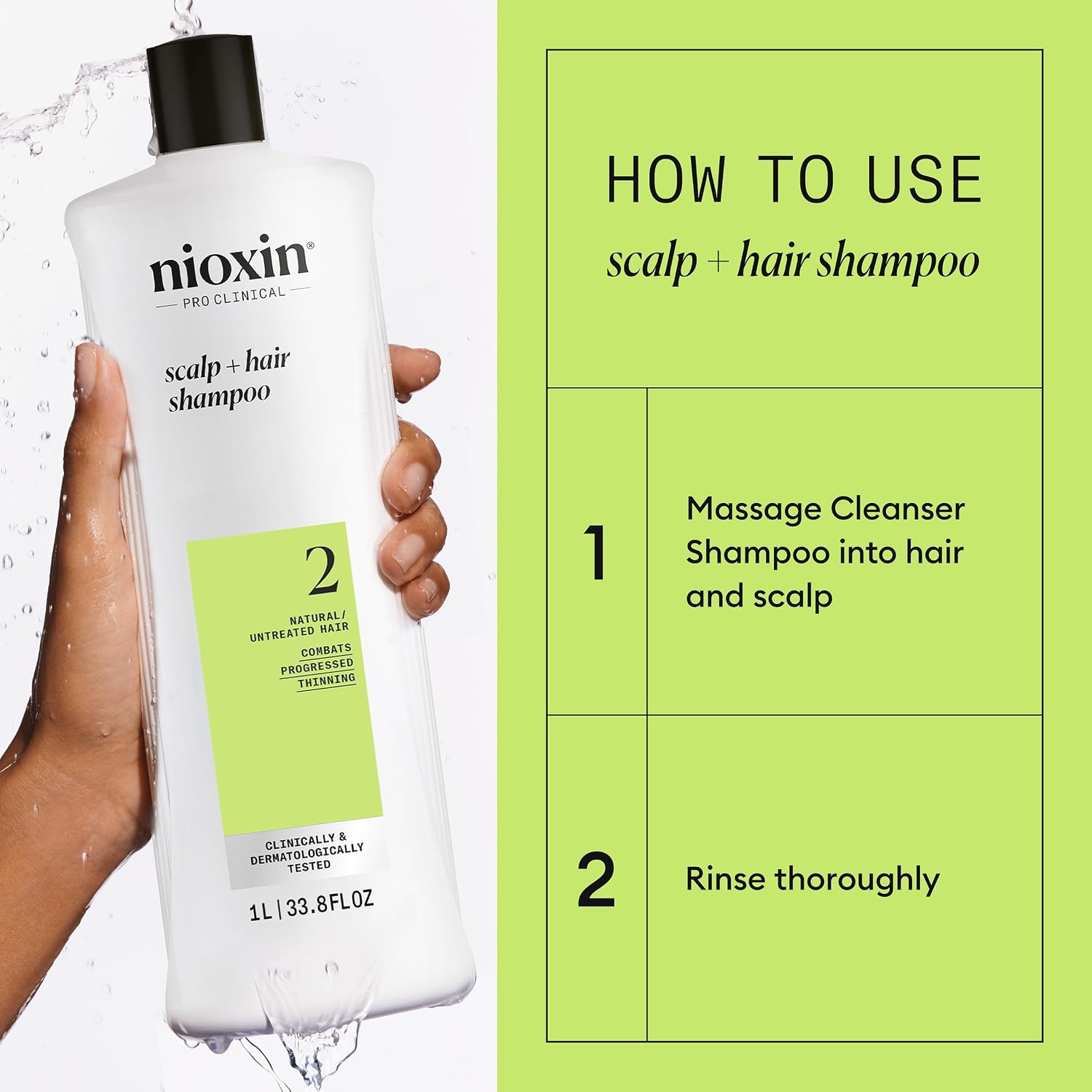 NIOXIN System 2 | Scalp Care | Shampoo | Hair Thickening | For Natural Hair | Scalp Health | For Natural Hair with Progressed Thinning | Cleanse & Boost Hair Density with Niacinamide & Biotin