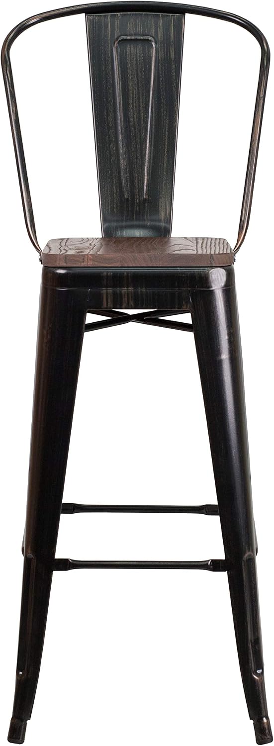 Flash Furniture 30 in Metal Barstool with Back, Blue | Commercial Grade, Removable Back, Indoor/Outdoor Use