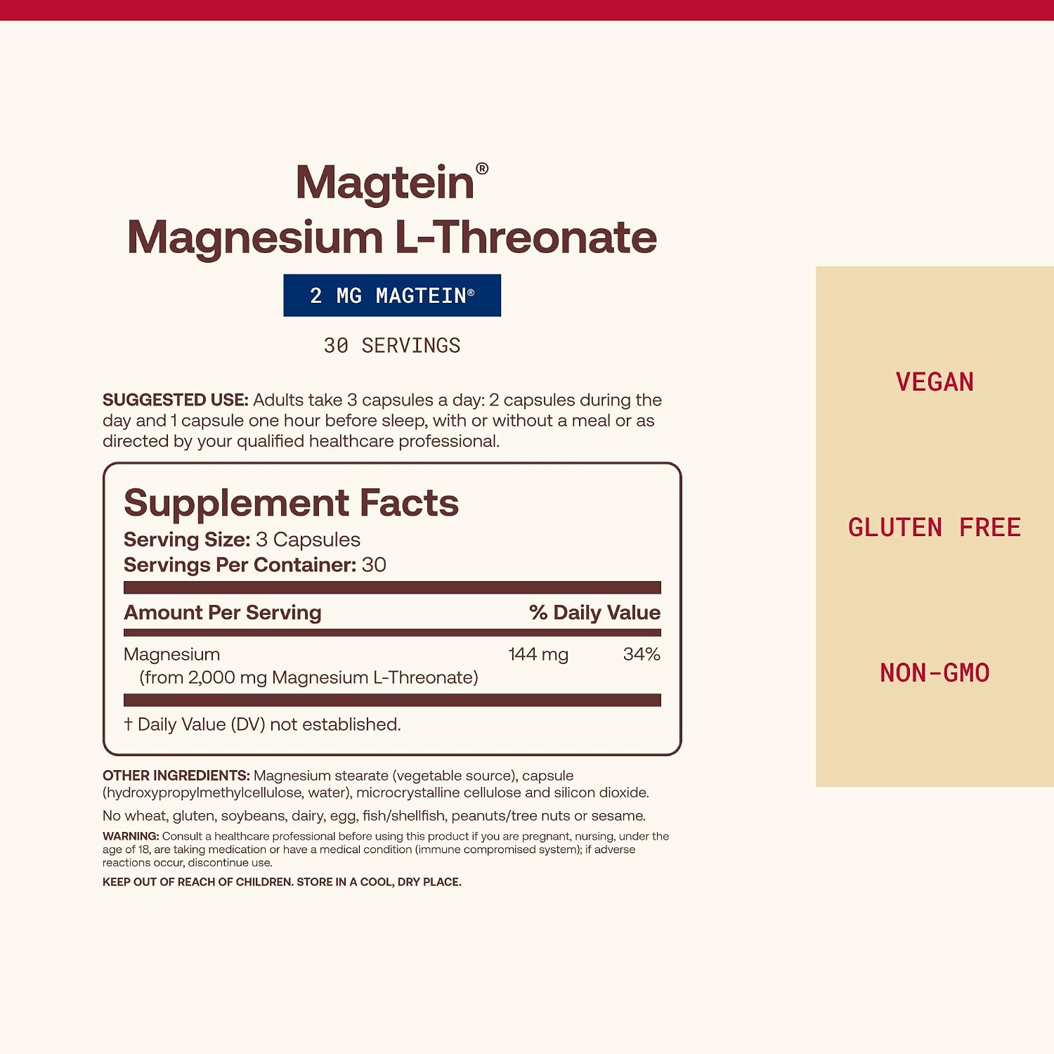 Jarrow MagMind Magtein Magnesium L-Threonate, 90 Capsules | Magnesium Supplement, Brain Supplements For Memory Support, Veggie Capsules, 30 Day Supply