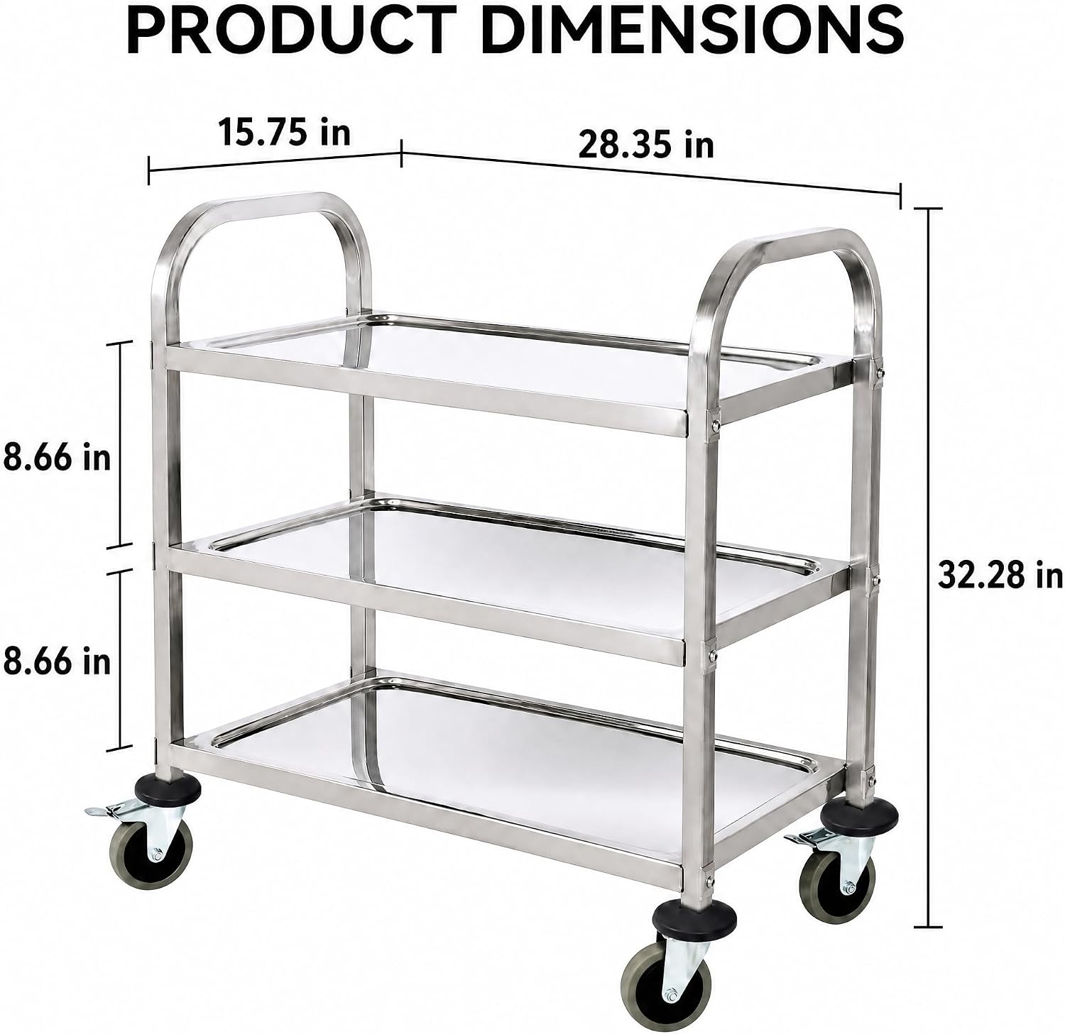 Metal 3 Tier Utility Cart Kitchen Trolley Catering Storage Cart with Universal Wheels Easy to Assemble& Move for Kitchen Restaurant Hotel Cafe Home