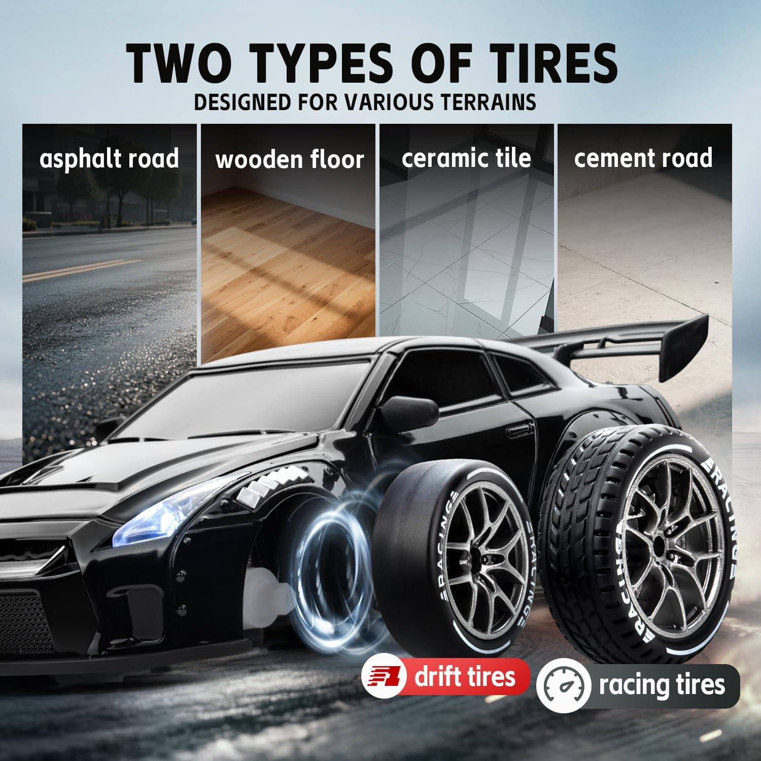 RC Drift Car Purple Racing Livery 1/24 Remote Control Car for Adult | 20KM/H 4WD Low/High Speed RC Cars with LED Lights, Extra Drifting Tires, Vehicle for Kids Boys Girls Beginners Indoor Outdoor