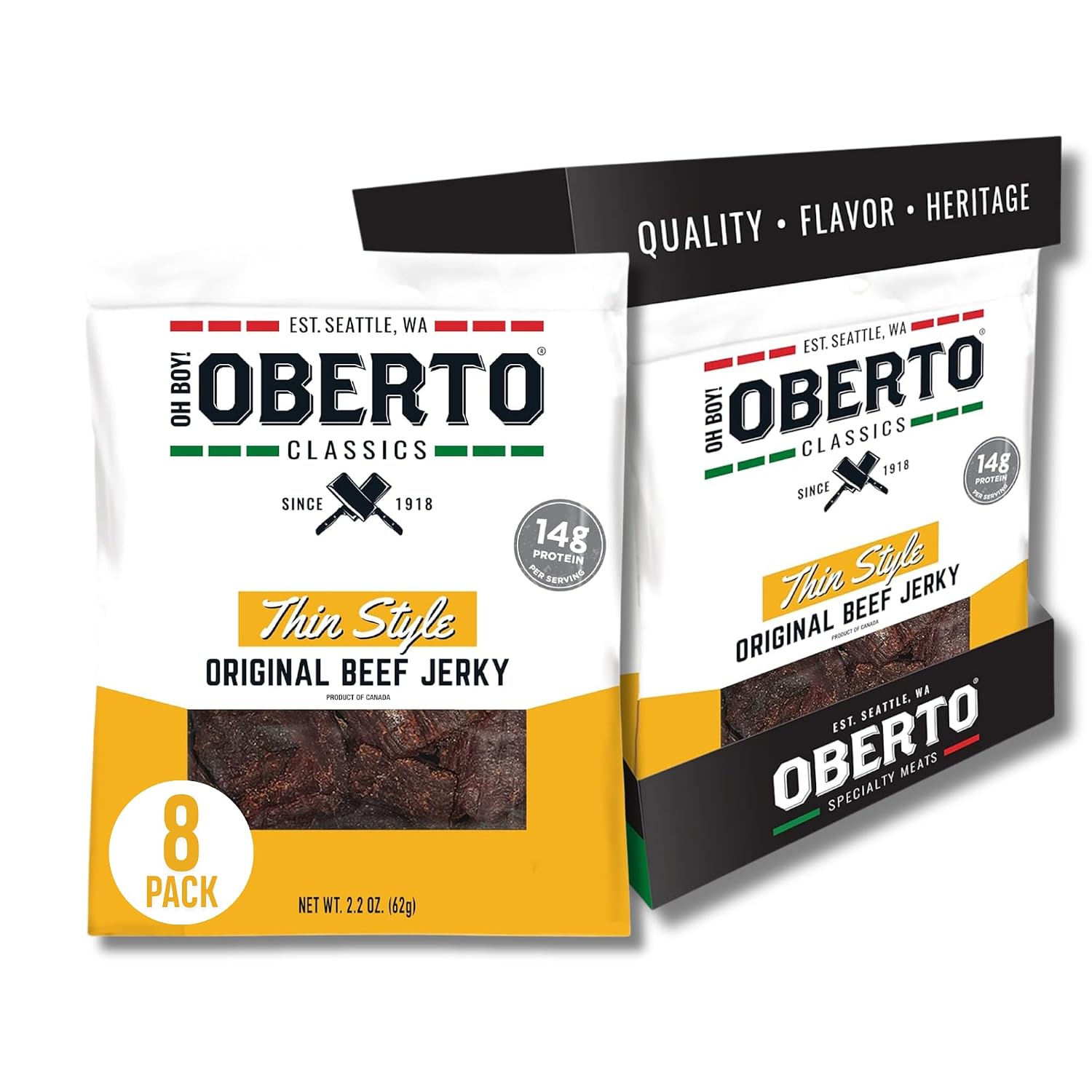 Oh Boy! Oberto Classics Thin Style Peppered Beef Jerky, 1.2 Ounce (Pack of 8)