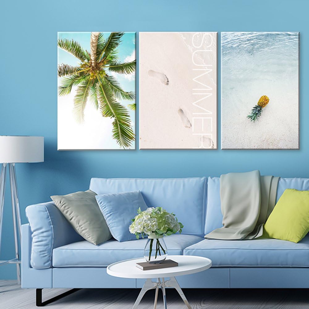 wall26 Canvas Prints Wall Art - Ocean Themed 3 Panel Wall Art with Wave,Anchor and Rudder - 16"x24" x 3 Panels