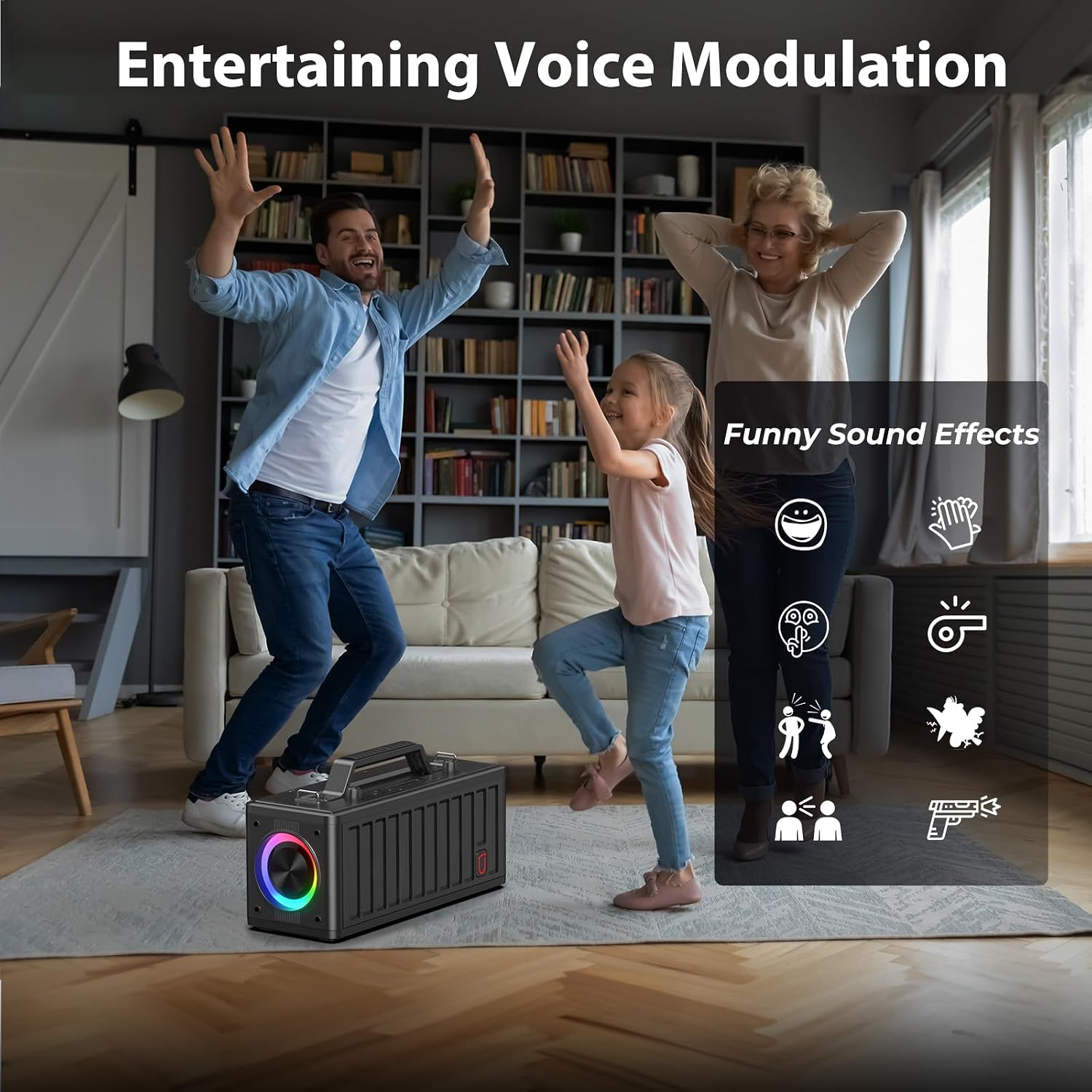 JYX Karaoke Machine for Adults with 2 Wireless Microphones，Portable Bluetooth Speaker, PA System with LED Lights for Home Party, Birthday Gifts