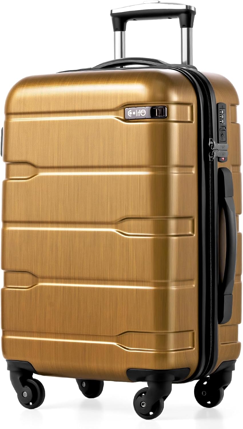 Coolife Medium Checked Luggage Hardside Suitcase with Spinner Wheels, 24in | Lightweight ABS+PC, Rolling Travel Suitcase with TSA Lock, Spinner Wheels, Durable Zipper, Charcoal