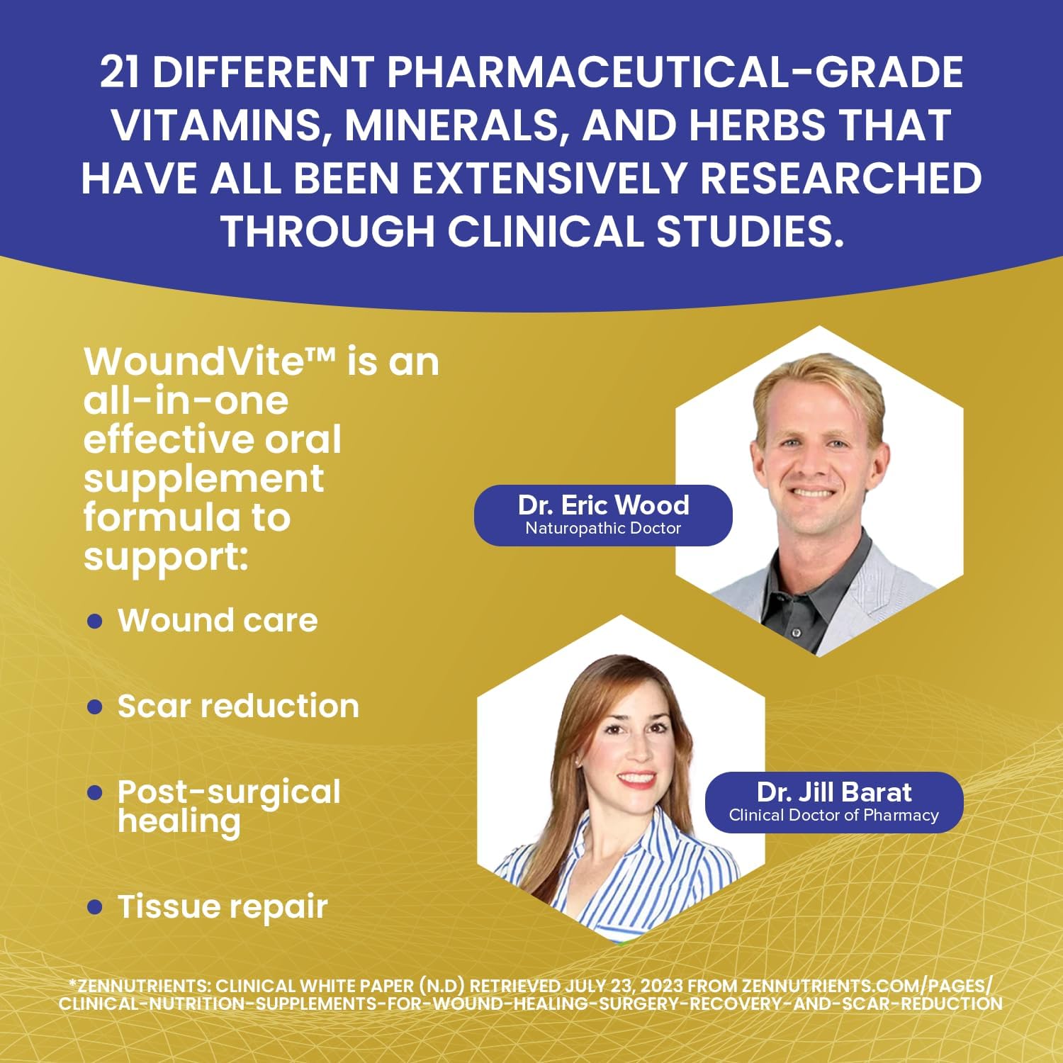 Zen Nutrients WoundVite Pre & Post Surgery Support, Scar & Wound Care, Scar Treatment, Plastic & General Surgery