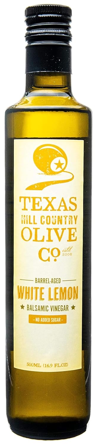 White Lemon Balsamic Vinegar - Gourmet Barrel Aged Infused Balsamic Vinegar - Great for Dressing Dipping Glazing - No Artificial Flavors or Added Sugar - Made in Texas (8.5 oz)