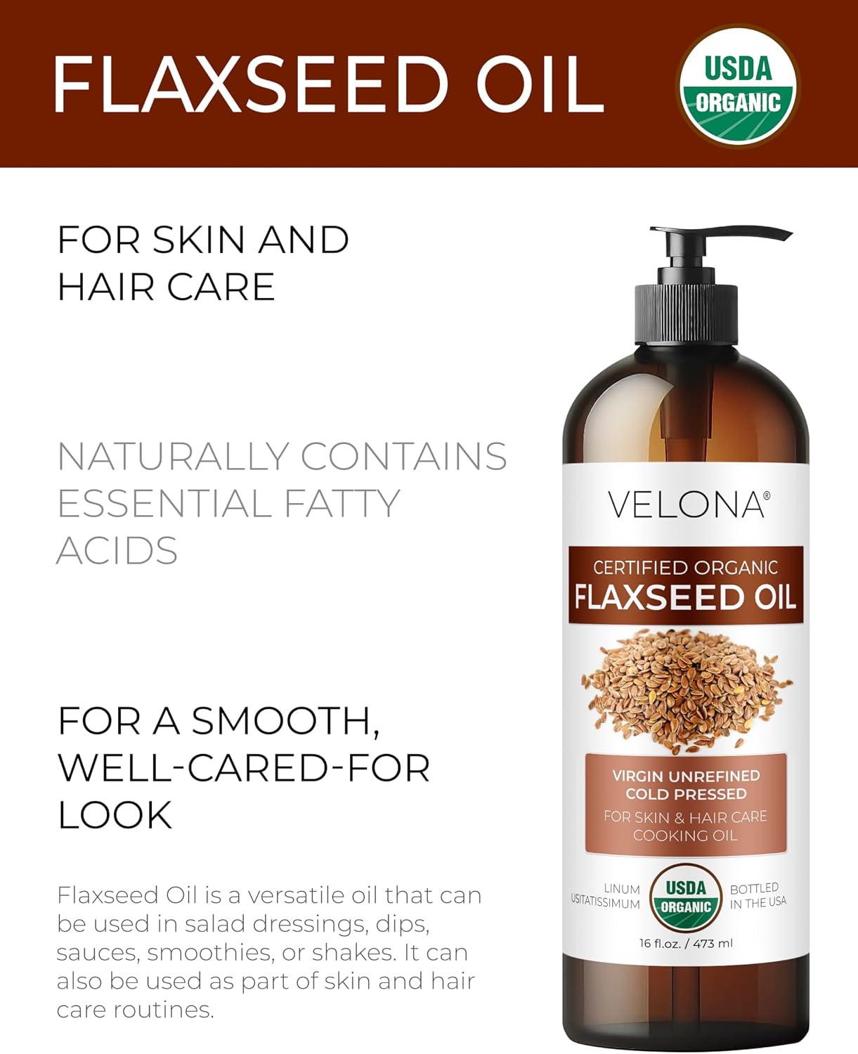 velona USDA Organic Pumpkin Seed Oil - 8 fl oz, Cold Pressed, with Pump