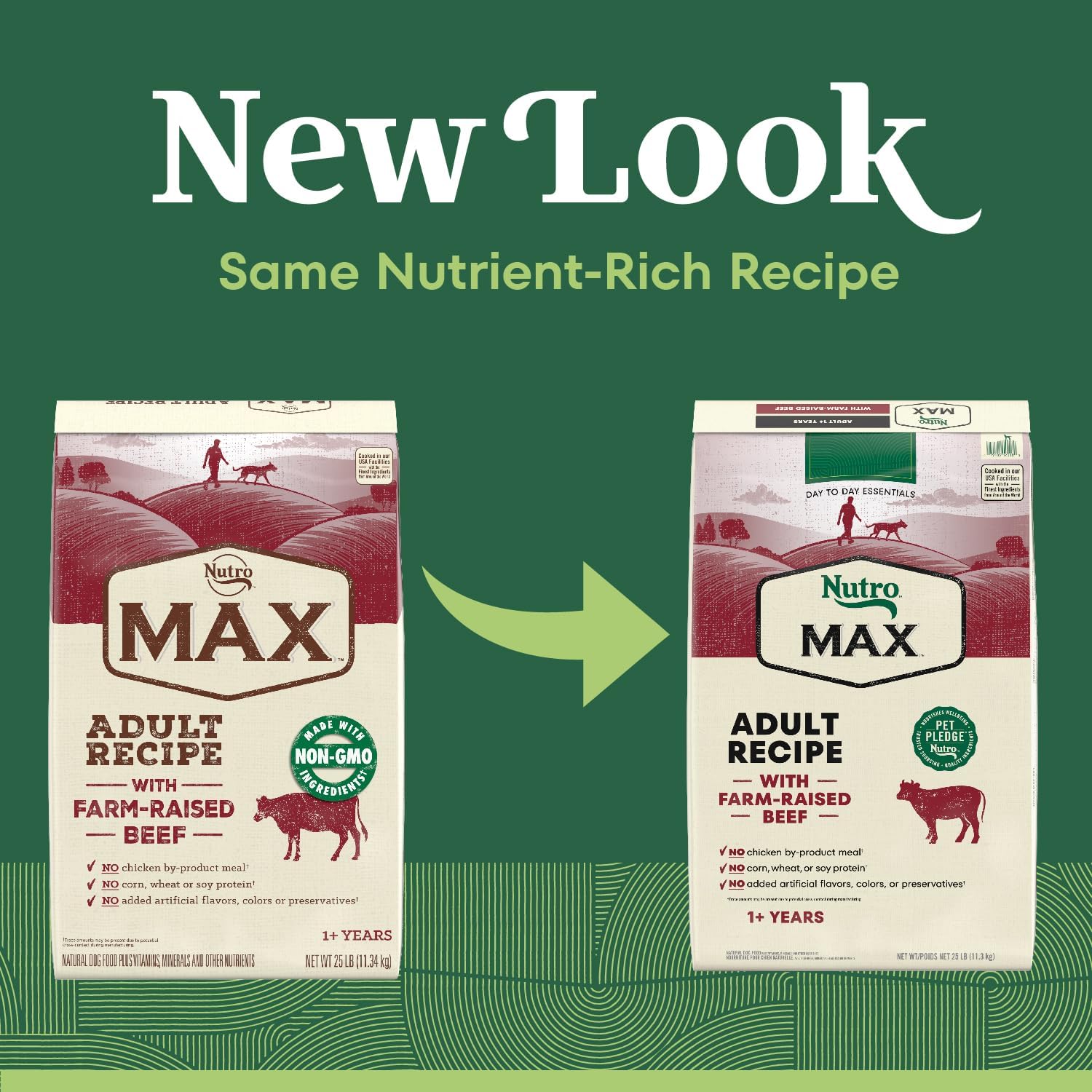 Nutro Max Adult Recipe Dry Dog Food, Farm-Raised Beef, 25 lb | Non-GMO ingredients, wholesome grains, no chicken by-product meal/corn, wheat, soy, supports muscles, energy & vitality