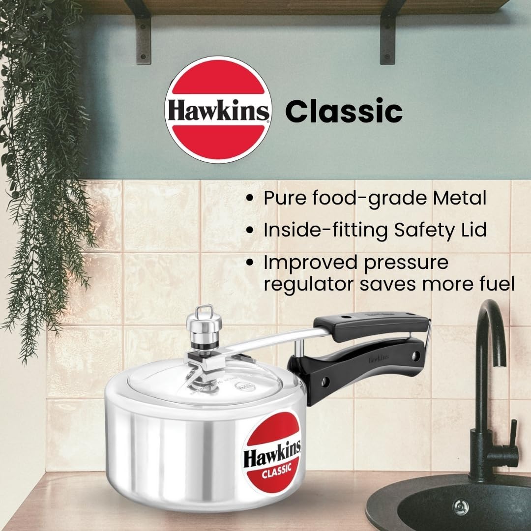 Hawkins Aluminium 8 Litre Classic Pressure Cooker, Tall Design Inner Lid Cooker, Big Cooker, Silver (Cl8T)
