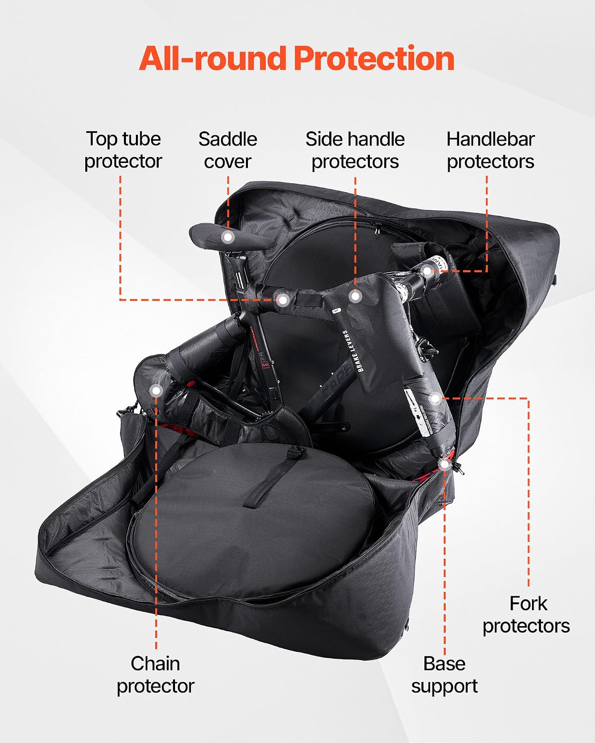 VEVOR Bike Travel Bag, Road Bike Bag Road Bicycle Storage Carry with TSA Lock & Dual Zipper for Air Travel, Outdoor Use, Airplane, Car, Train, Subway Transport