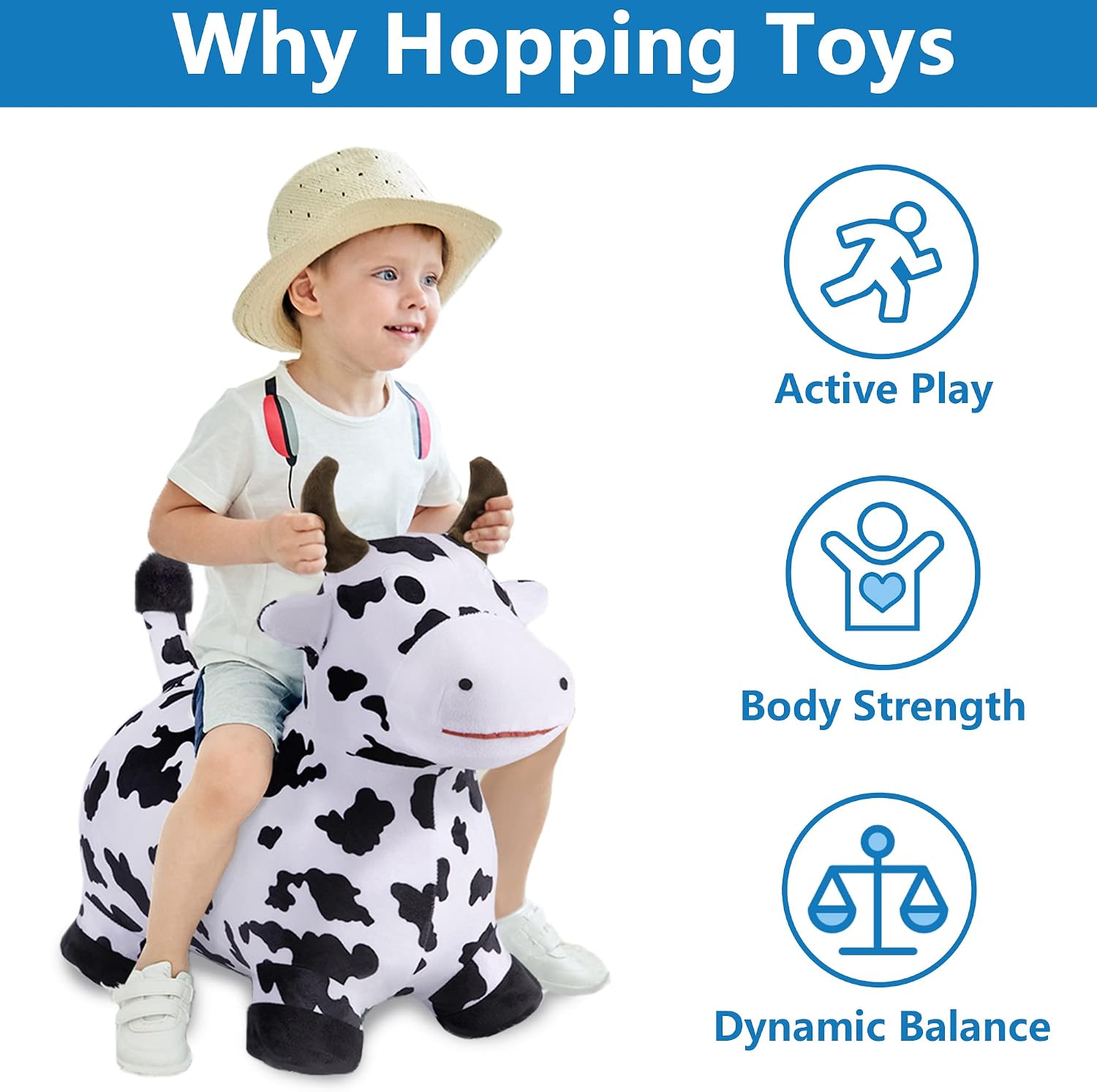 Bouncy Pals Toddler Horse Hopper Toy, Kids Outdoor Ride Bounce Farm Animal | Inflatable Bouncing Hopping Toy, Indoor Baby Plush Bouncer Horse, Birthday Gift for 18 Month 2 3 4 Year Old Child Boys Girls
