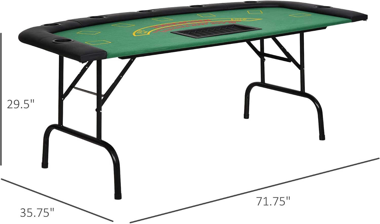 Soozier Poker Table Foldable Blackjack Table for 7 Players 72" Green Felt