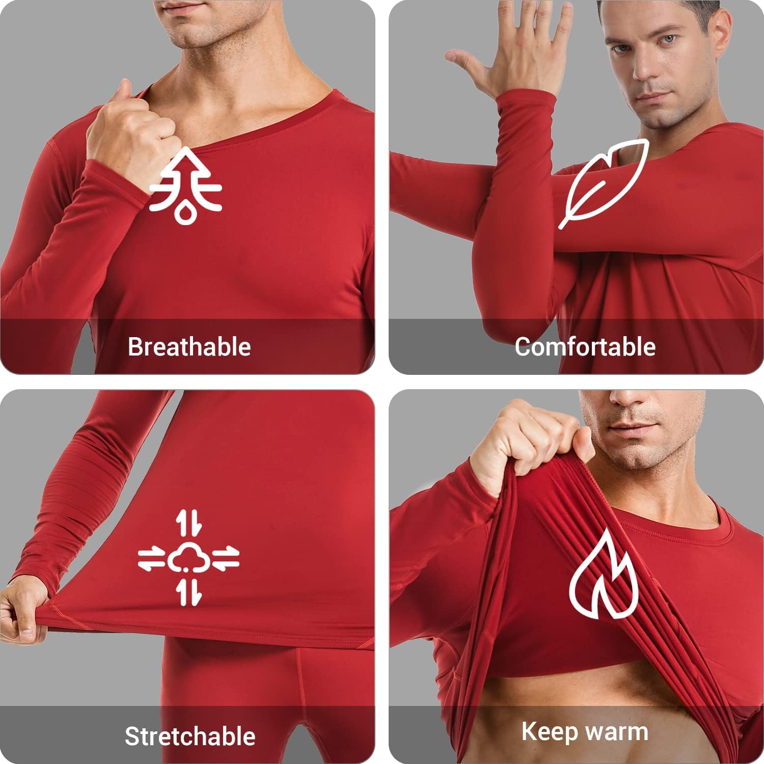 PISIQI Thermal Underwear Men Long Johns Set Ultra-Soft with Fleece Lined Base Layer Winter Skiing Warm Top & Bottom