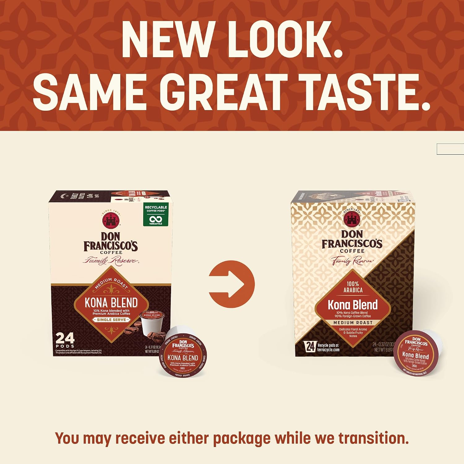 Don Francisco's Kona Blend Single Serve Coffee Pods, Medium Roast, 24ct | Compatible with Keurig Coffee Pod Brewers, 100% Arabica Coffee, Convenient Single Serve Brewing, Fresh Brew in Every Cup