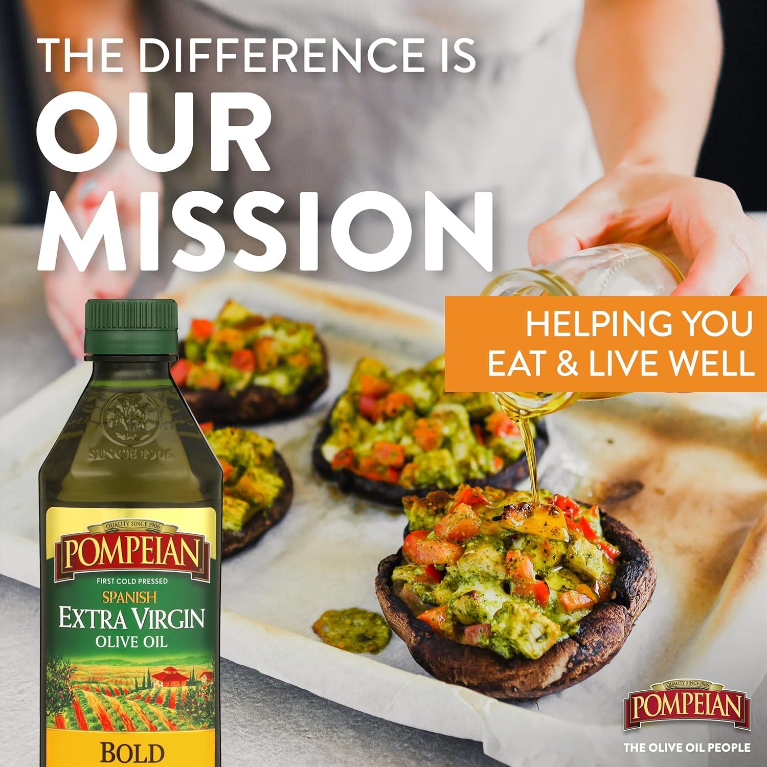 Pompeian Bold Spanish Extra Virgin Olive Oil - 16 fl oz - First Cold Pressed Olive Oil for Cooking - Bold Taste for Dipping and Drizzling