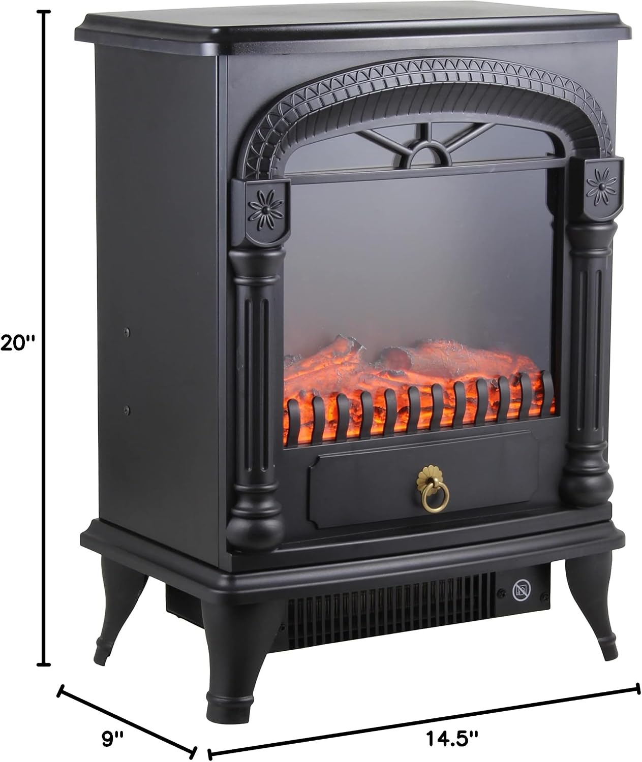 Comfort Zone Electric Fireplace Space Heater, Traditional Warm Stove Style, Realistic 3D Flame Effect, Adjustable Thermostat, & Overheat Protection