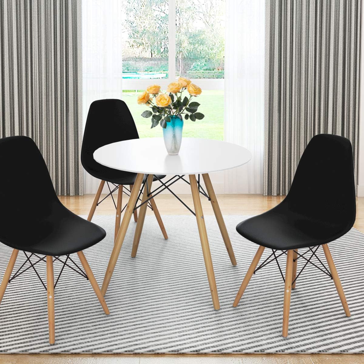GIANTEX Dining Chairs Set of 2 White, Pre Assembled Dining Room Chairs | Mid Century Modern Kitchen Chairs with Wood Legs, Armless Plastic Dining Side Chair for Kitchen, Living Room