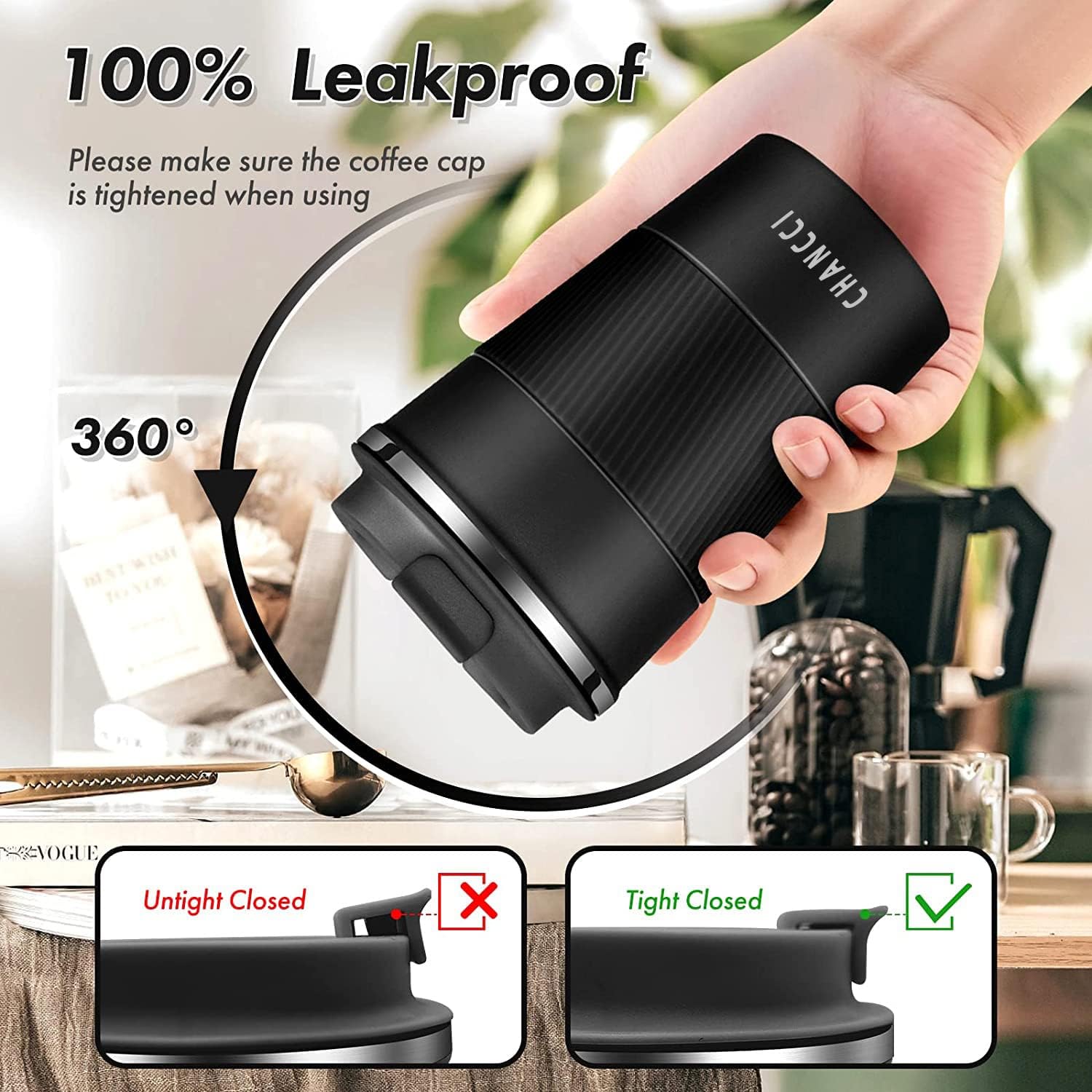 16oz Travel Coffee Mug Spill Proof, Insulated Coffee Mug with Lid, Leakproof Coffee Tumbler, Stainless Steel Vacuum Coffee Cup for Hot/Cold Drinks