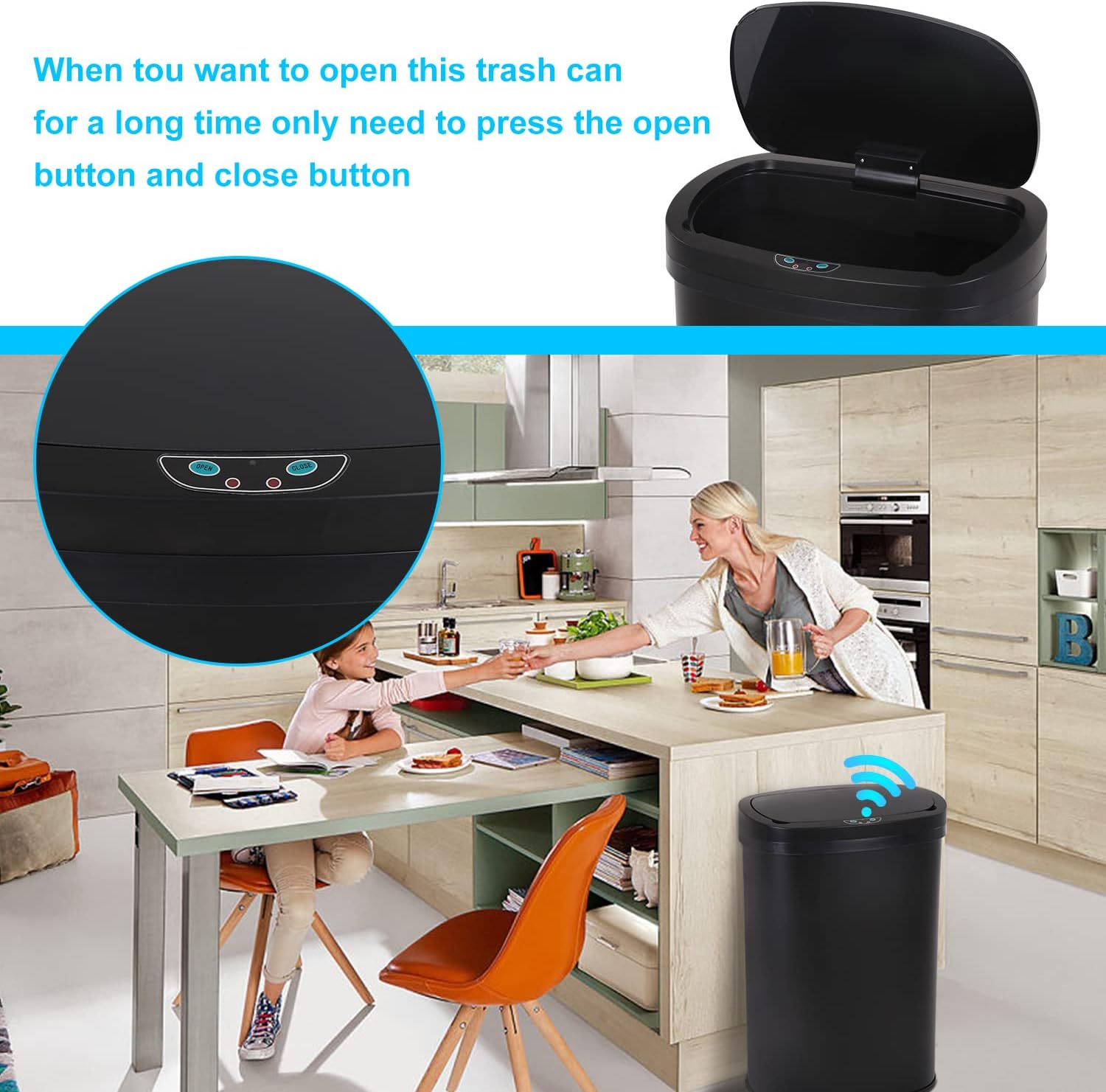 Kitchen Trash Can | Stainless Steel 13 Gallon Trash Can | 50L Touch Free Garbage Can with Lid | Electronic Sensor High Capacity Trash Bin for