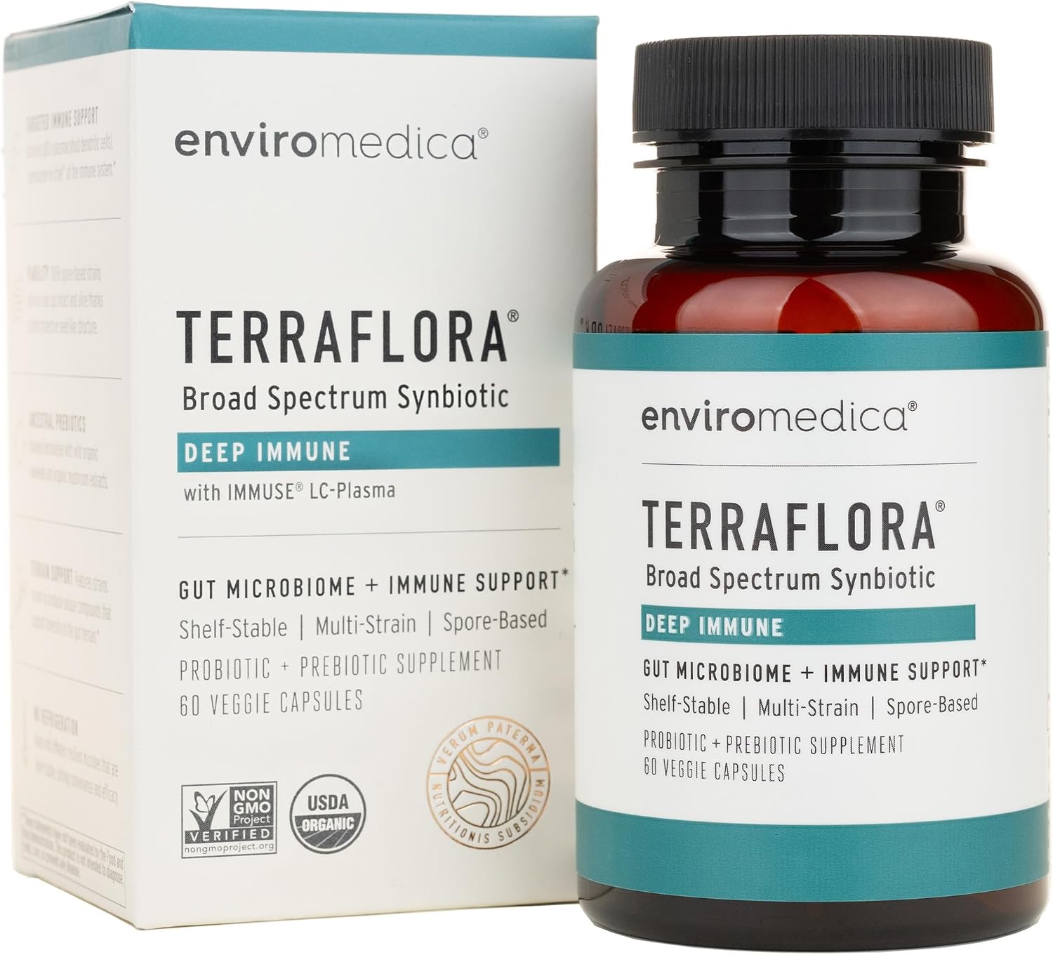 Terraflora Deep Immune Synbiotic, SBO Spore Probiotic, Immune, 60 Ct