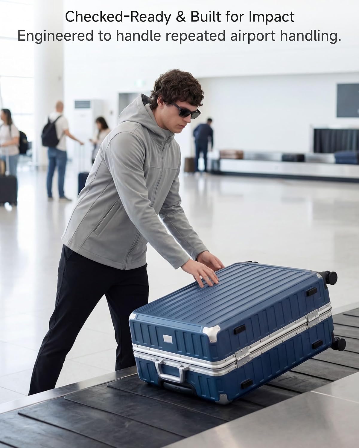 LUGGEX Zipperless Checked Suitcase, Aluminum Frame, Charcoal Metallic, 28" | Checked Luggage, 100% PC Hard Shell, 8010S Aluminum Frame, 8 Spinner Wheels, TSA Lock, Hard Shell, ZX-Core
