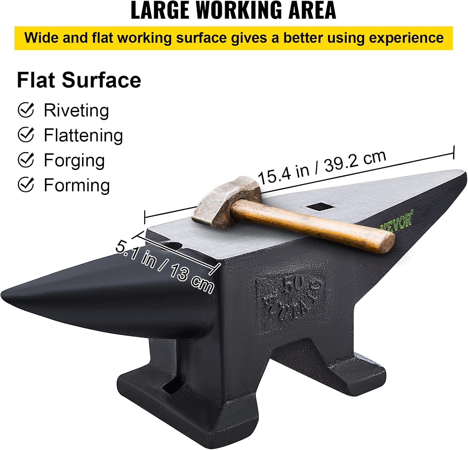 VEVOR Blacksmith Anvil 55 lbs (25 kg) Single Piece of Iron with Square Holes Ideal for Metalurgical and Blacksmiths in Metal Workshop and for