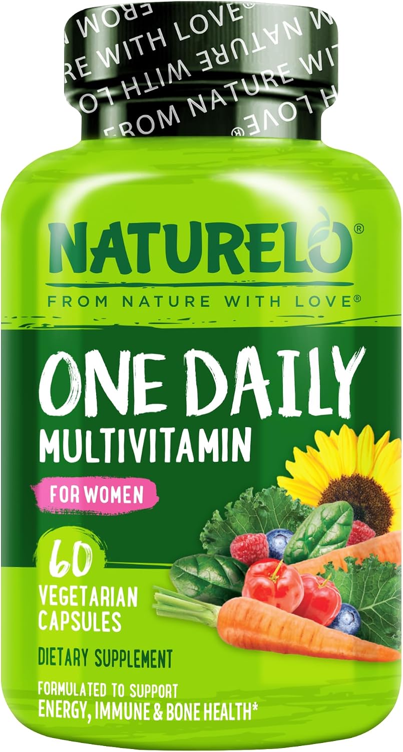 NATURELO One Daily Multivitamin for Women w/Vitamin B12, 60 Ct, Energy Support, Whole Food Daily Women Multivitamin Supplement, Nourish Hair/Skin/Nail, Non-GMO, No Soy, Gluten Free, 2 Month Supply | Energy Support, Whole Food Daily Women Multivitamin Sup…