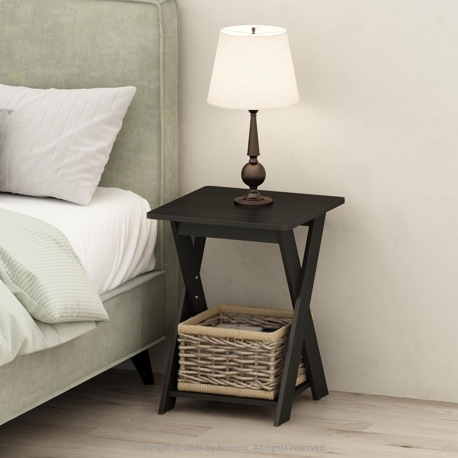 Furinno SIMPLE DESIGN Side Table, 2-Tier Modern End Table with Soft Edges, Open Shelves Night Stand, Bedside Table, for Living Room, Bedroom, French Oak