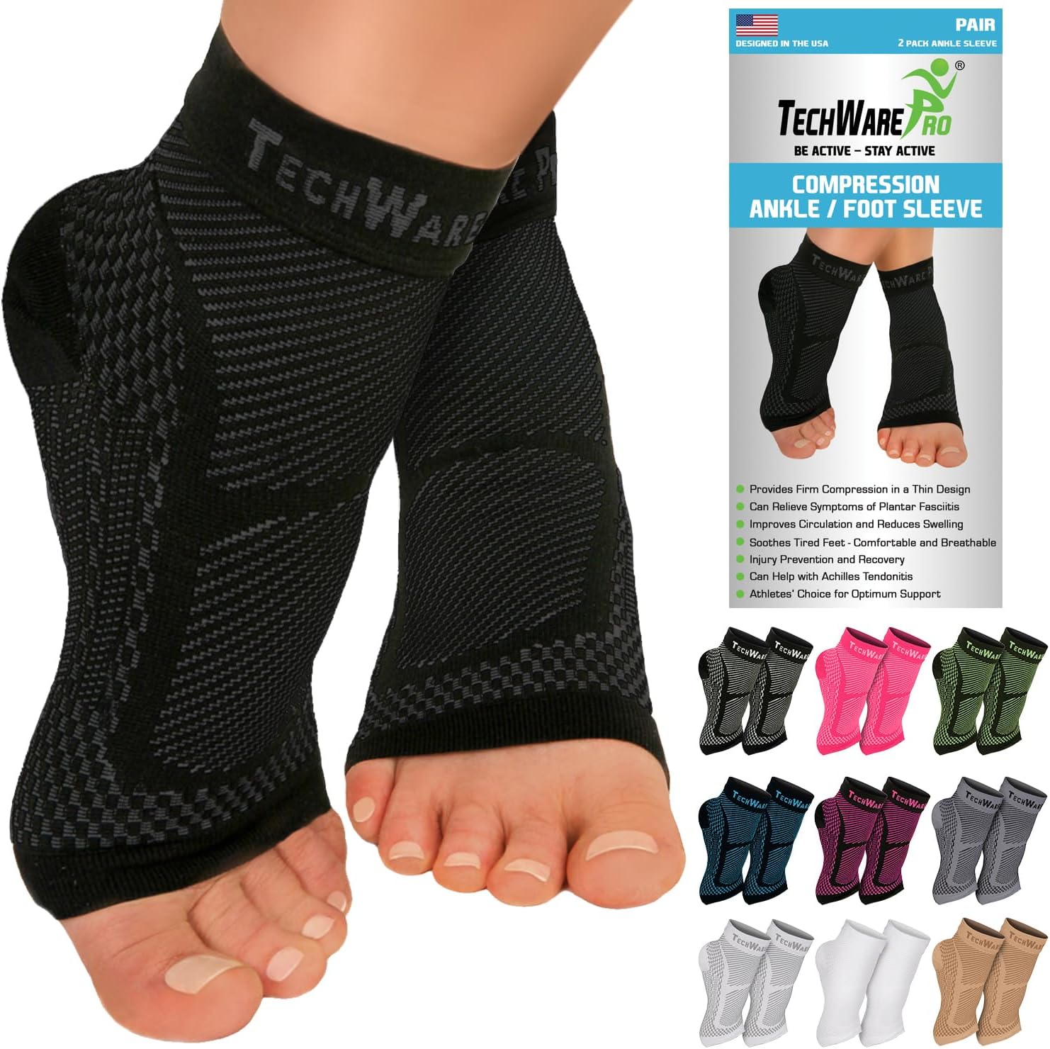 Ankle Brace Compression Sleeve - Plantar Fasciitis Sock. Relieves Achilles Tendonitis. Foot Arch Support Reduces Joint Pain, Swelling & Heel Spur Pain. Injury Recovery Braces for Sports