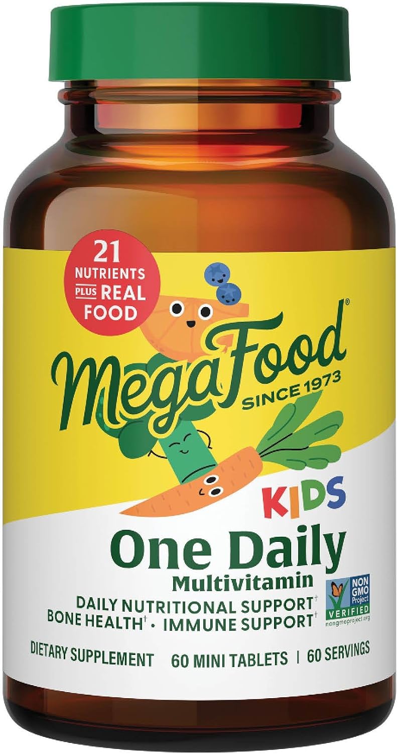 MegaFood Kids One Daily Multivitamin with 21 Key Nutrients, 60 Mini Tablets | Mini Multivitamin for Kids, Supports Immune, Cellular Energy, Teeth & Bone health, Non-GMO, Vegetarian, 60 Servings