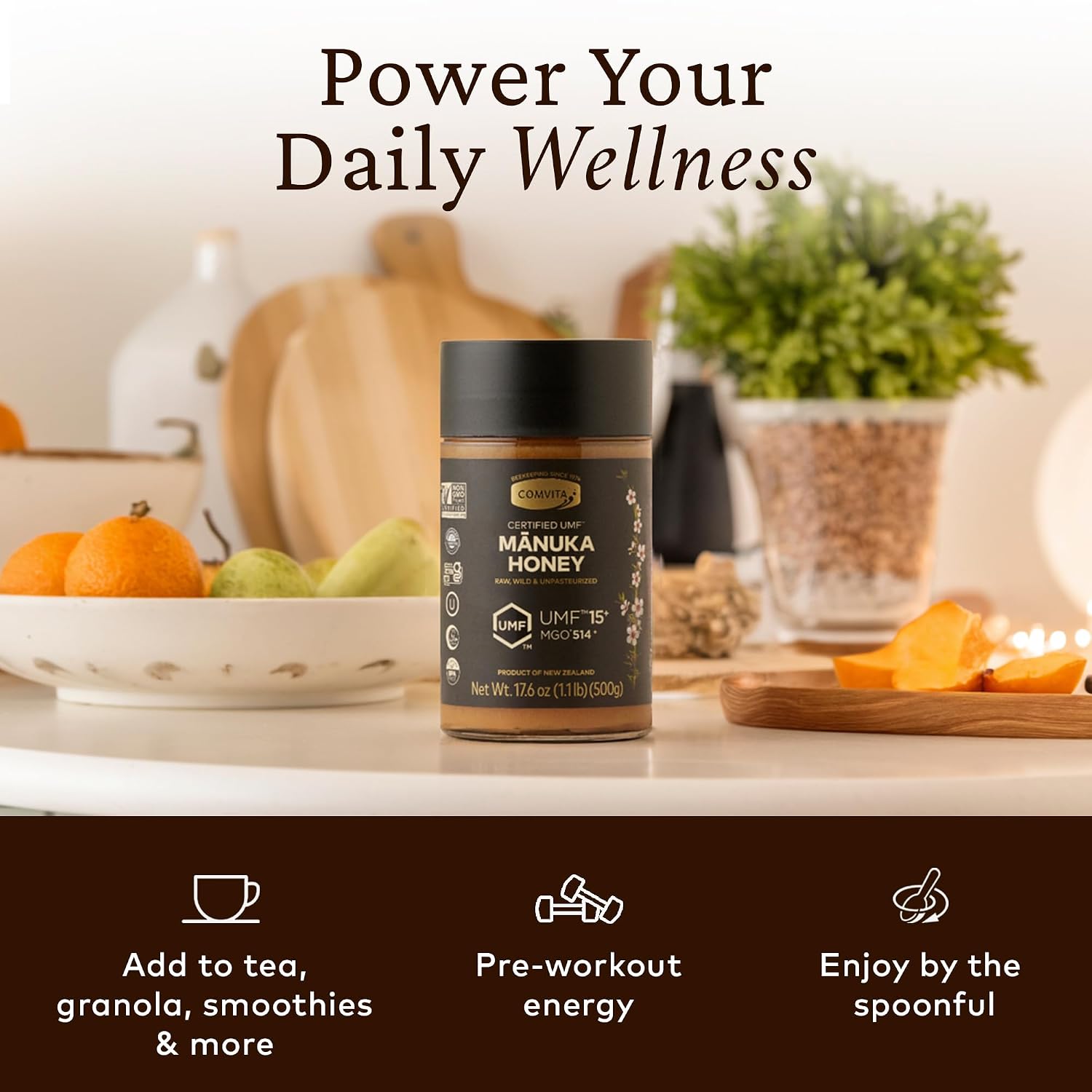 Comvita Manuka Honey UMF 15+ (MGO 514+) Raw, Monofloral - 250g (8.8 Oz) | Raw Manuka Honey New Zealand, Pure Unpasteurized Honey, Superfood for Immune Health, Wild, Use in Tea, Non-GMO