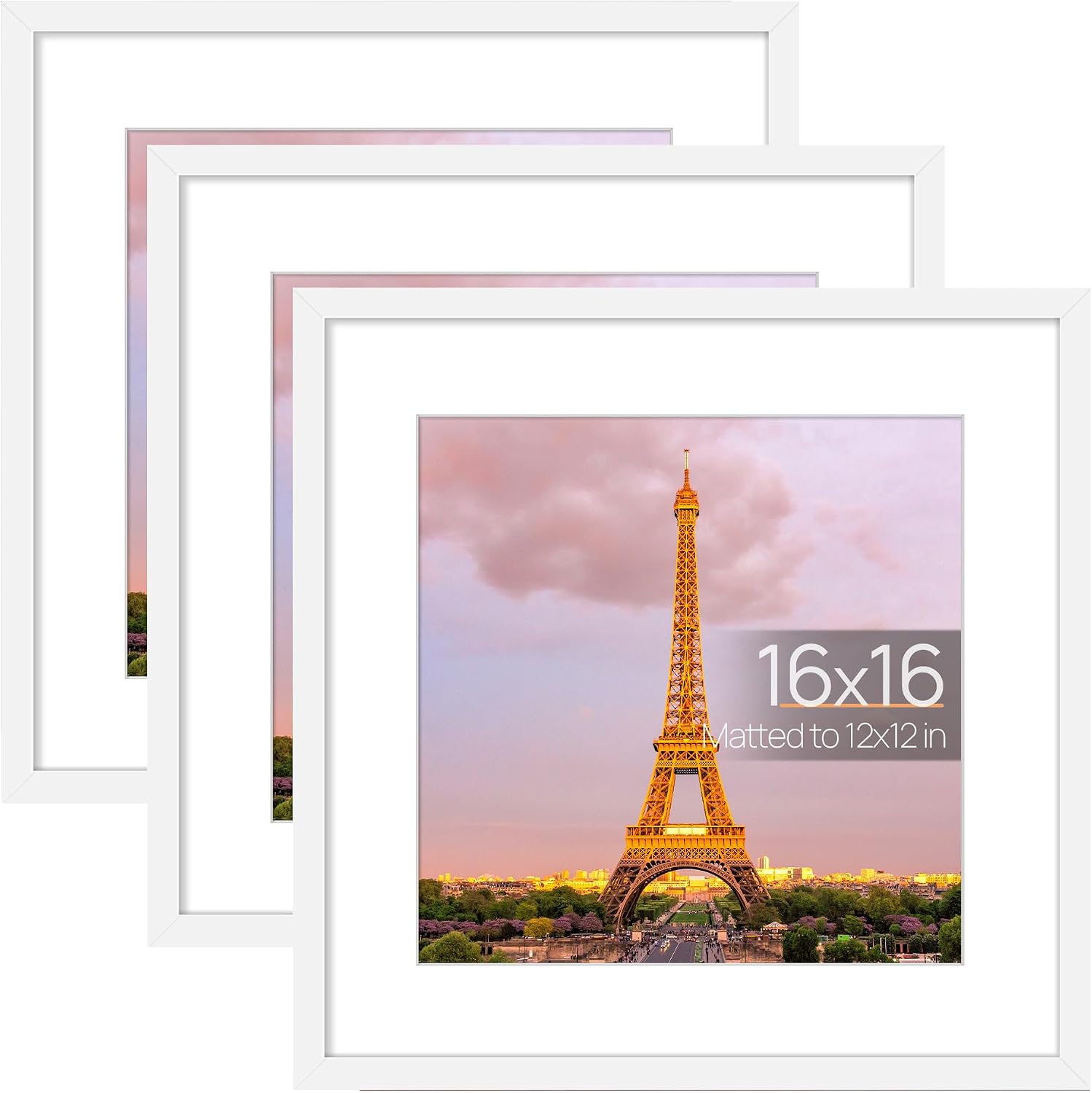 upsimples 12x12 Picture Frame, Gallery Glass Poster Frames Set of 3, Black