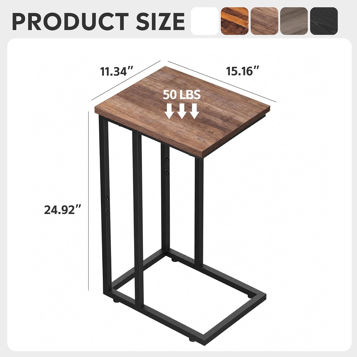 WLIVE C Shaped End Table, Small Side Tables for Sofa and Bed, Couch Table that Slides Under for Living Room, Bedroom, Home Office, Small Spaces