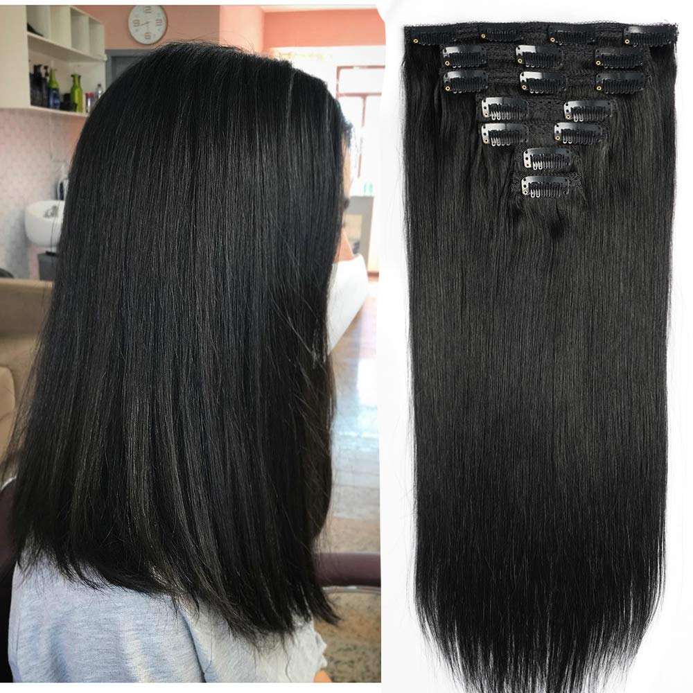 22" Clip in Human Hair Extensions Full Head 200g 10 Pieces 22 Clips Light Brown Double Weft Brazilian Real Remy Hair Extensions Thick Straight (22"