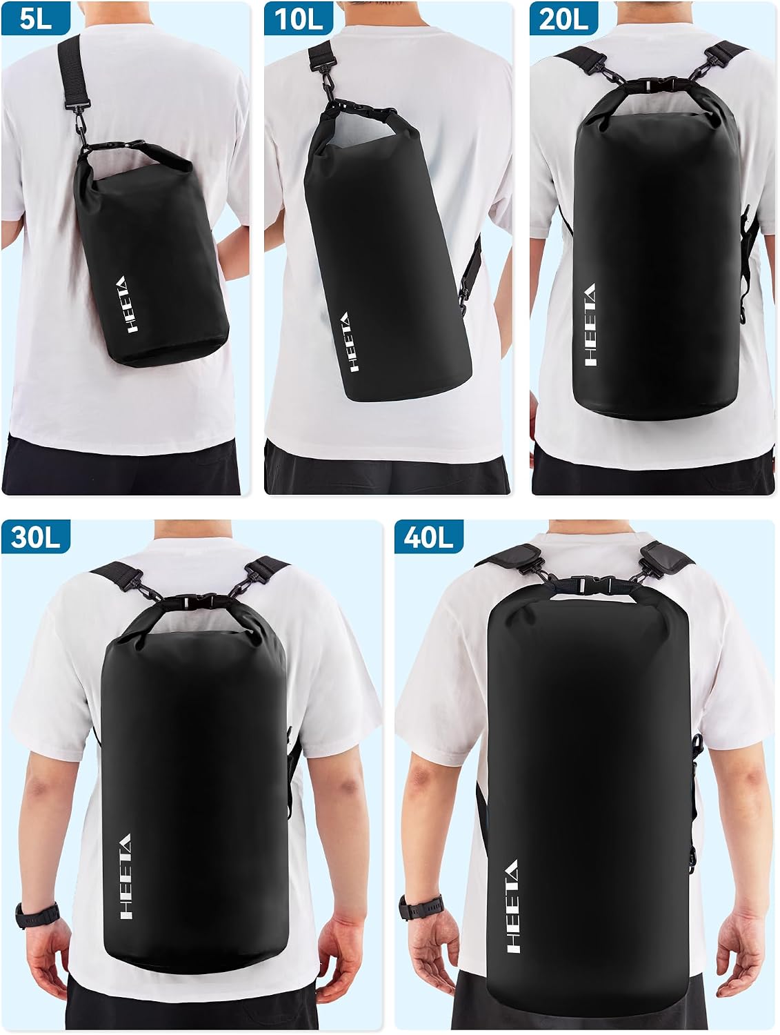 HEETA Waterproof Dry Bag Backpack with Emergency Whistle 5L/10L/20L/30L/40L