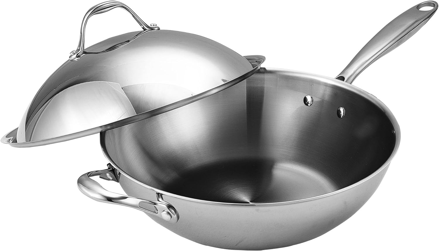Cooks Standard Multi-Ply Clad 12 Inch Stainless Steel Wok Pan, Stir Fry Pan with Glass Lid, Induction Cookware, Dishwasher & Oven Safe, Compatible with All Cooktops