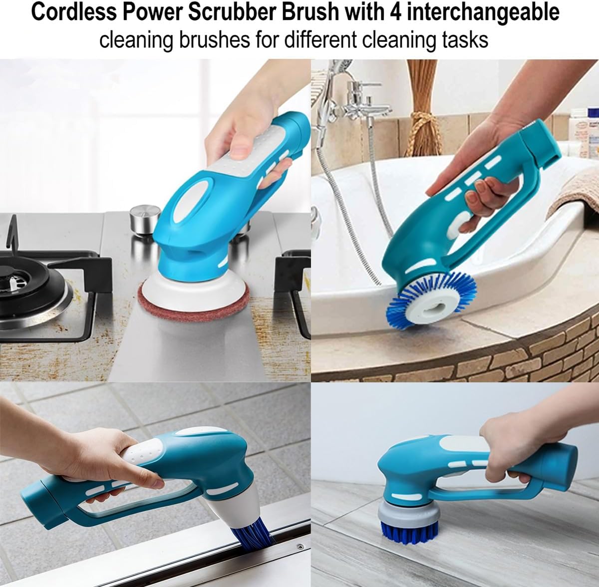 Cordless Electric Spin Scrubber with 6 Brush Heads & 2 Rechargeable Batteries, Power Scrubber for Shower Tile Grout Tub Bathroom Cleaning