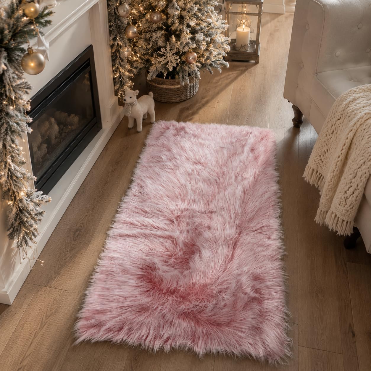 EasyJoy Ultra Soft Fluffy Shaggy Area Rug Faux Fur Rug Chair Cover Seat Pad Fuzzy Area Rug for Bedroom Floor Sofa Living Room (2 x 6 ft Sheepskin