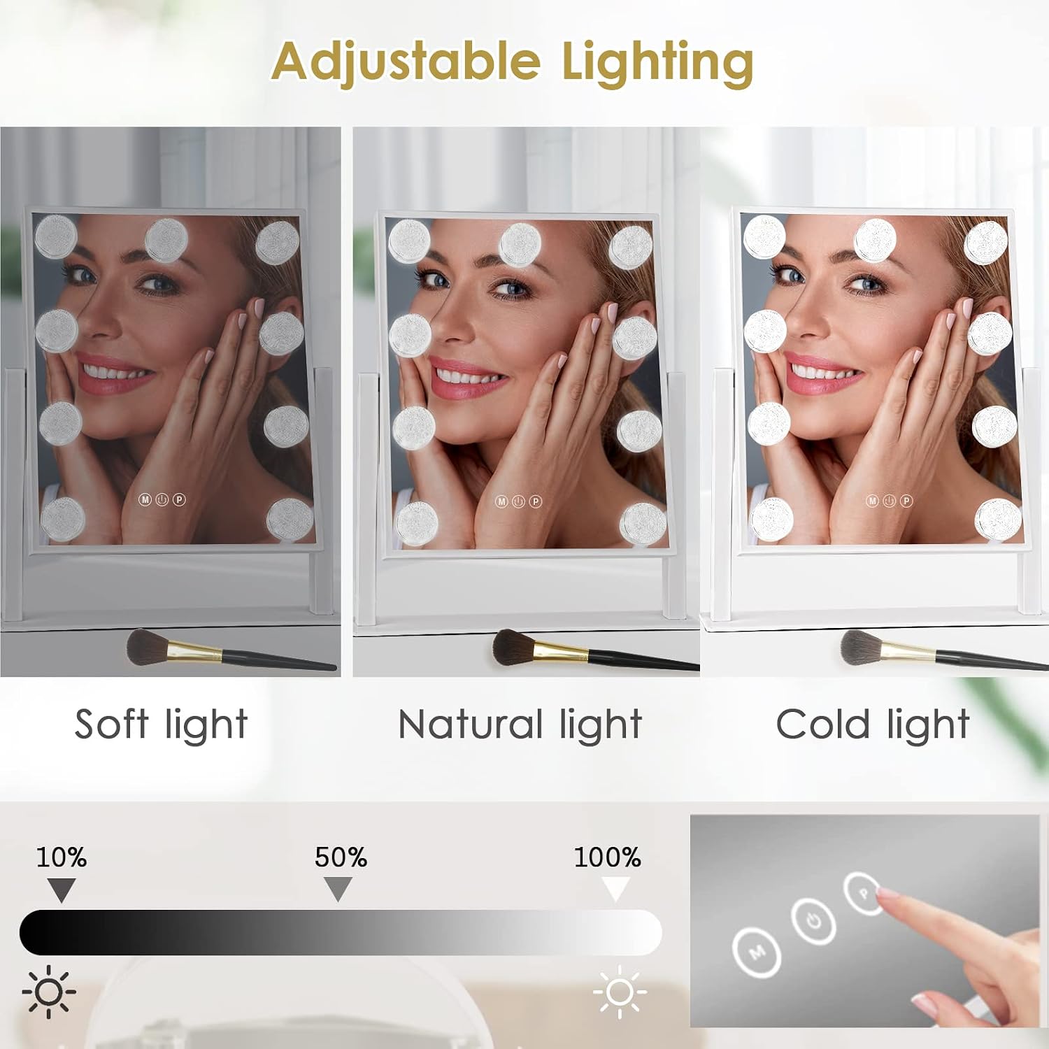 BWLLNI Lighted Makeup Mirror, White Vanity Mirror with Lights,9 LED Bulbs