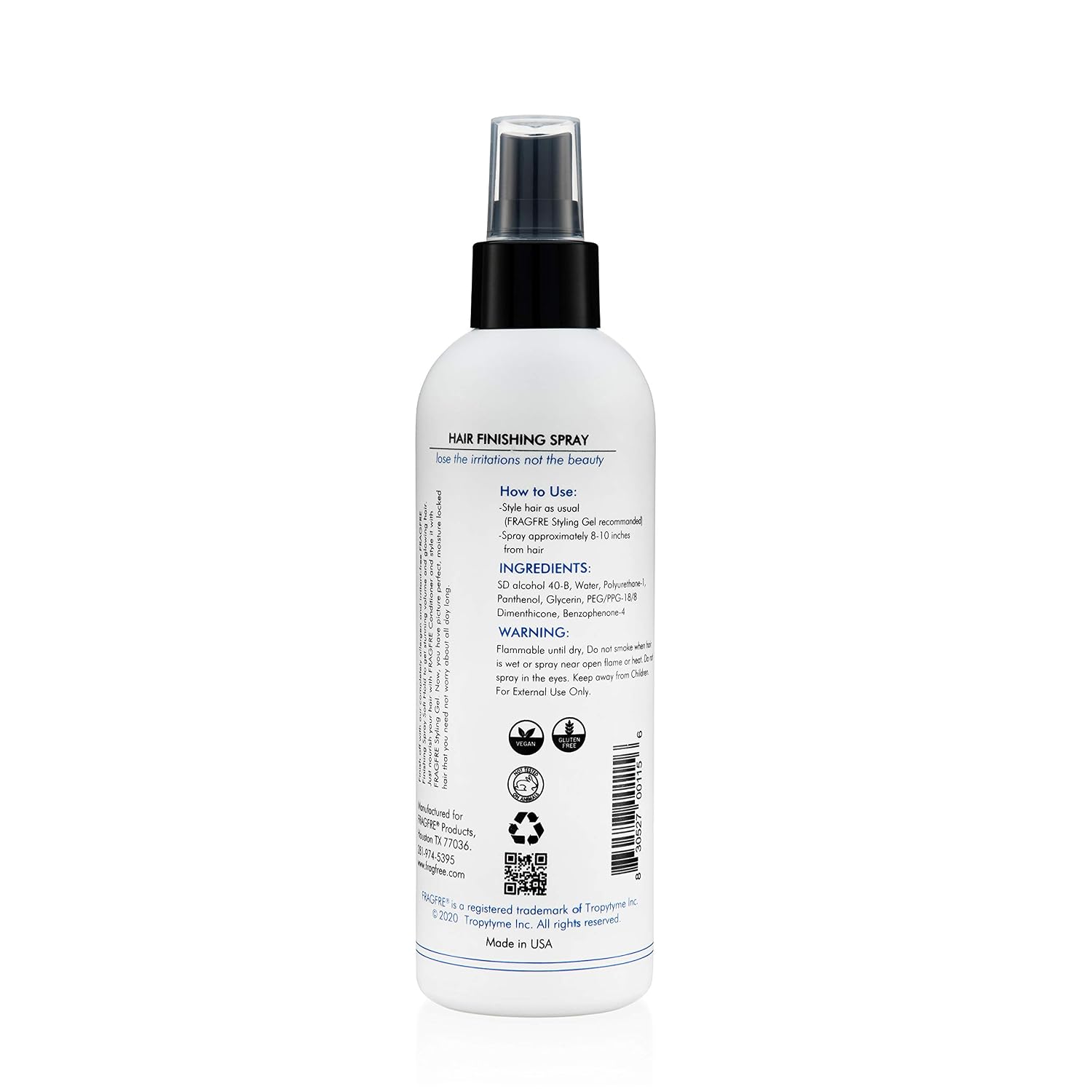 Hair Finishing Spray 8 oz - Flexible Soft Hold - Hair Spray for Sensitive Skin - Fragrance Free Hypoallergenic Parabens Free - Non Irritating Quick