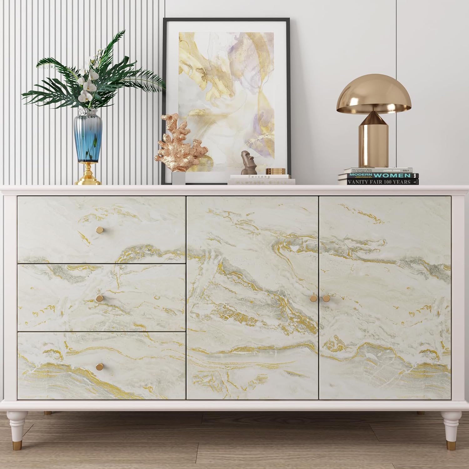 Yenhome Marble Countertop Contact Paper Waterproof Beige Gold Grey Marble Contact Paper for Countertops 17.7"X118" Self Adhesive Marble Wallpaper for Kitchen Matte Peel and Stick Countertop Wrap Vinyl